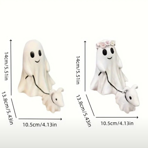 Resin Ghost Figurine with Walking Dog Halloween Decor set of 2 - Picture 3 of 8